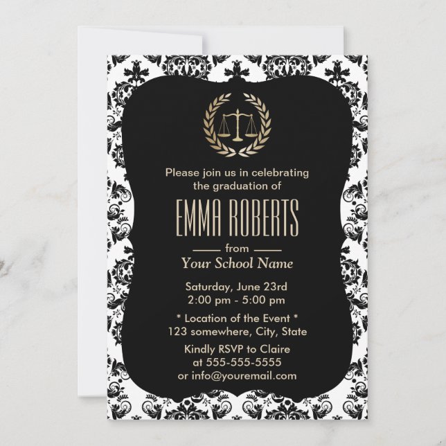 Invitation Law School Classic Damask Graduation Party (Devant)