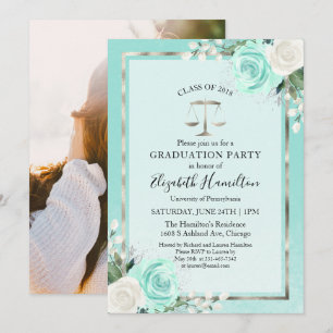 Invitation Law School Graduation Party Photo Turquoise Floral