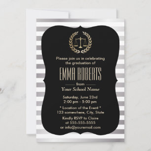 Invitation Law School Modern Silver Stripes Graduation Party