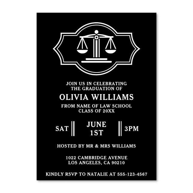Invitation Law School Scales Of Justice Graduation Party (Law school graduation party invitation featuring the iconic scales of justice)
