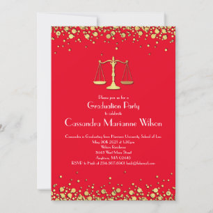 Invitation Lawyer Law School Graduation Party Gold Red