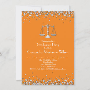 Invitation Lawyer Law School Graduation Party Silver Orange