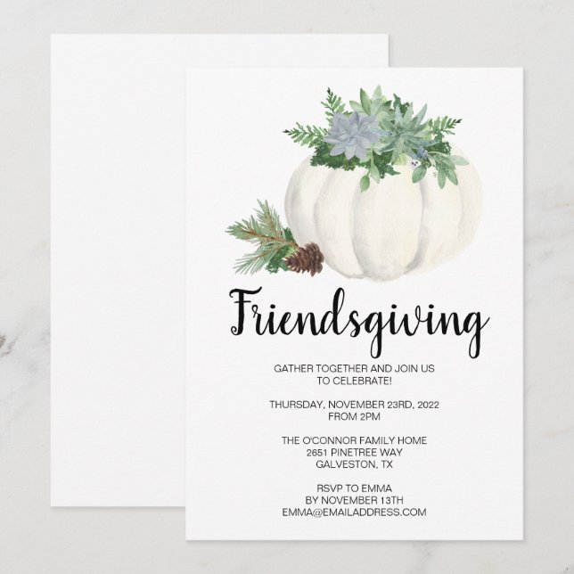 Invitation L'Citrouille d'automne de Thanksgiving (Devant / Derrière)