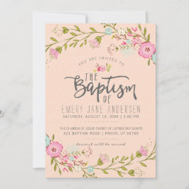 INVITATION LDS BAPTISM | Élégante Fille Florale Ro