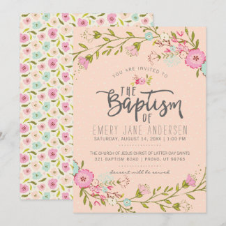 INVITATION LDS BAPTISM | Élégante Fille Florale Ro