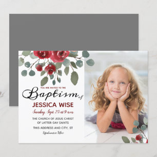 Invitation LDS Baptism Girl Aquarelle Rose Floral
