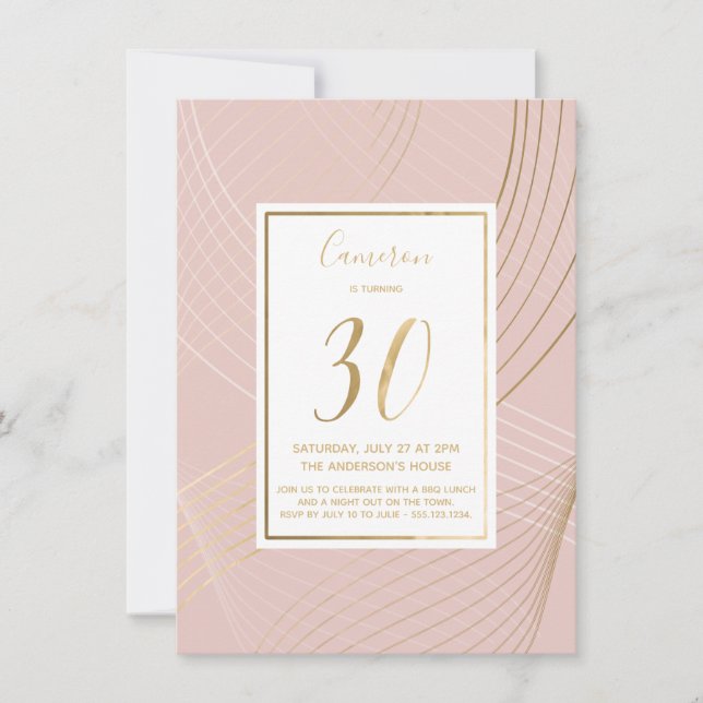 Invitation Le 30e anniversaire du Pink and Gold moderne (Devant)