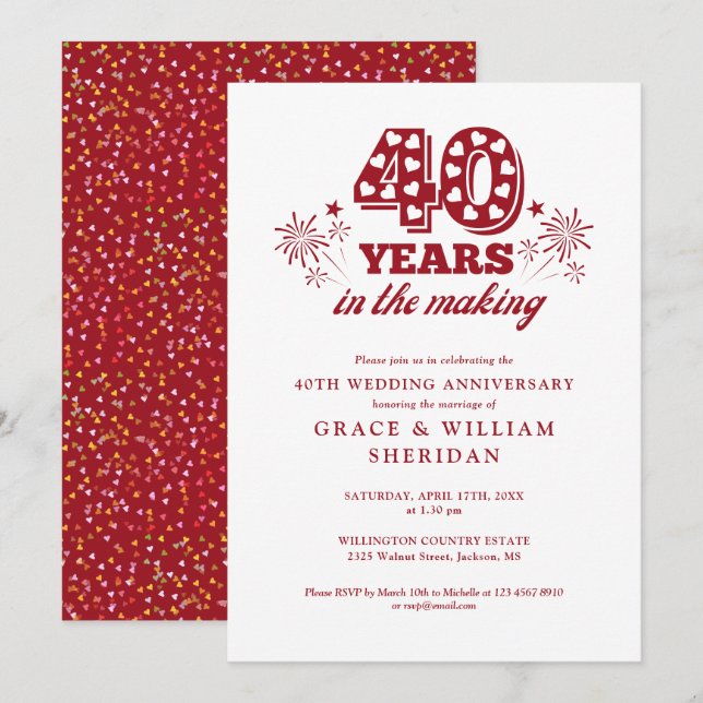 Invitation Le 40e anniversaire du Mariage en devenir (Devant / Derrière)