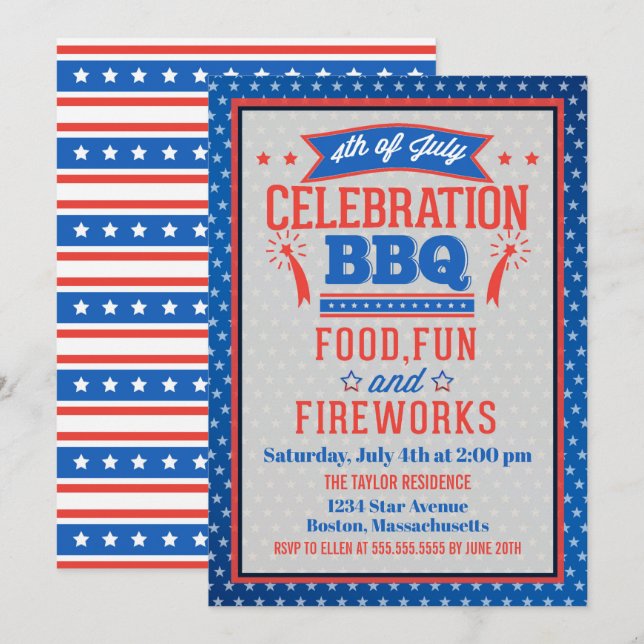 Invitation Le 4 juillet Fête du BBQ Party (Devant / Derrière)