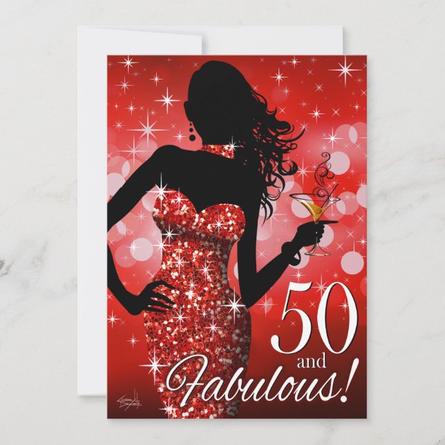 Invitation Le 50e anniversaire de la Bling Sparkle| rouge (Devant)
