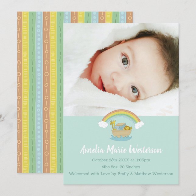 Invitation Le Baby shower Ark Boho de Noah (Devant / Derrière)