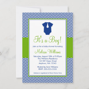 Invitation Le Baby shower bleu vert de Little Man Chevron
