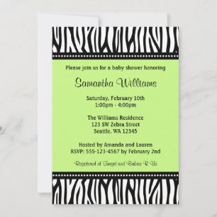 Invitation Le Baby shower branché Green Zebra