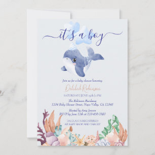 Invitation Le Baby shower d'aquarelle Garçon sous la mer Bale
