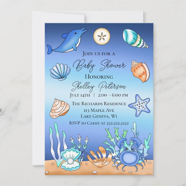 Invitation Le Baby shower De Bord De Mer Bleu (Devant)