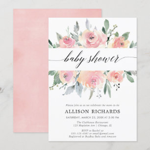 Invitation Le baby shower de fille, élégant rougissent floral
