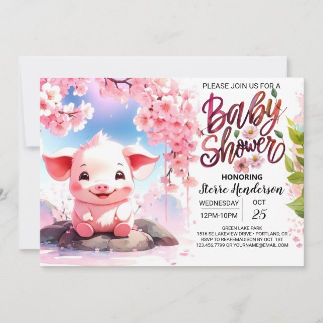 Invitation Le Baby shower de la ferme rose de Fiesta Piglet (Devant)