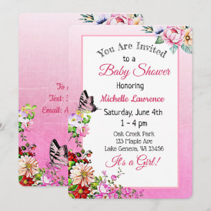 Invitation Le baby shower de la fille assez florale de