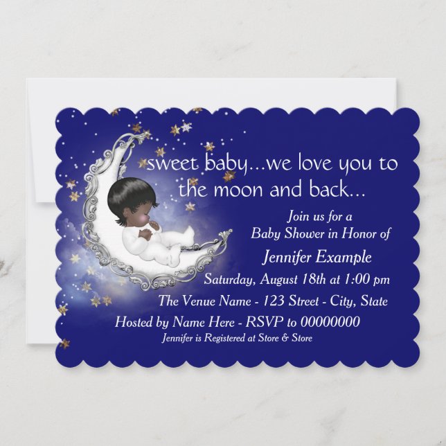 Invitation Le Baby shower de la Lune et du dos (Devant)