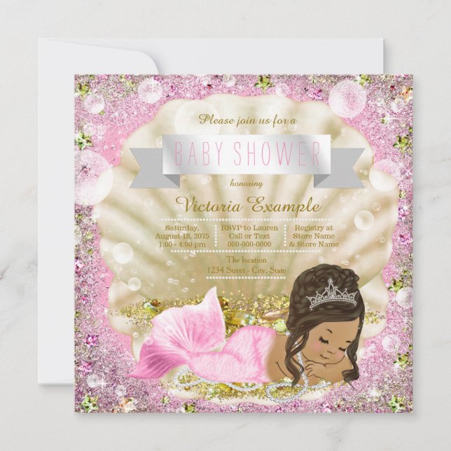 Invitation Le Baby shower de la perle rose de la sirène ethni (Devant)