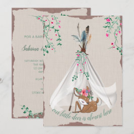 Invitation Le Baby shower de la tribu Boho Tipi et Deer Coupl