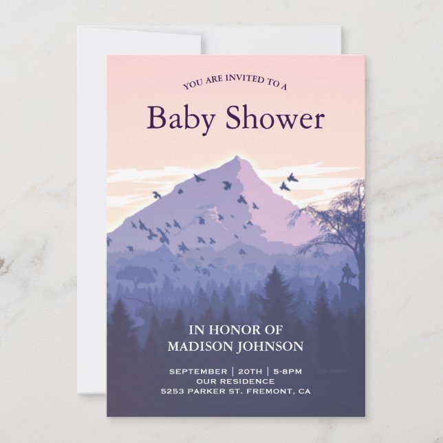 Invitation Le Baby shower de Sunset Forest Mountain (Devant)