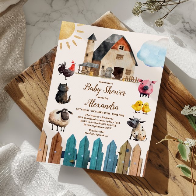 Invitation Le Baby shower des animaux de ferme (Créateur téléchargé)