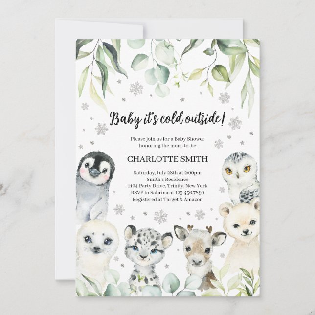 Invitation Le Baby shower des animaux de l'Arctique d'hiver (Devant)