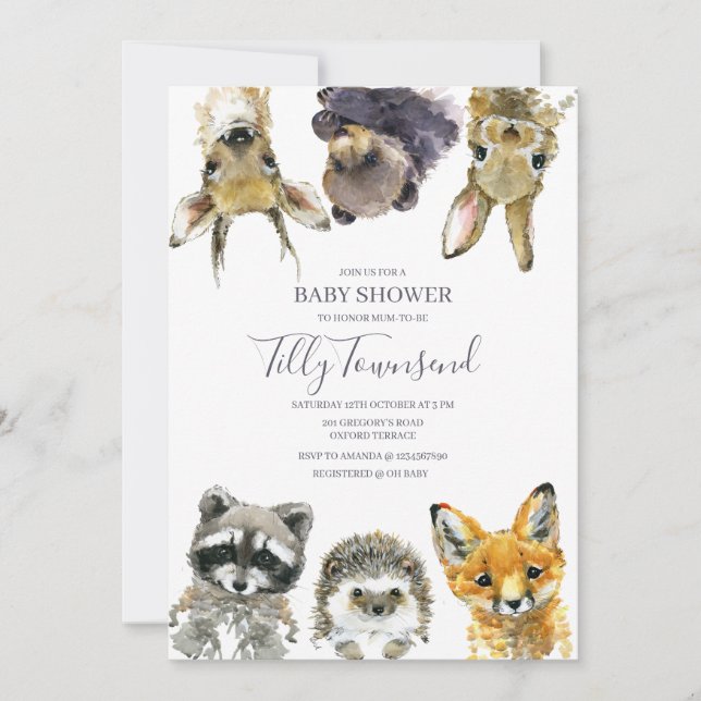 Invitation Le Baby shower des animaux des bois (Devant)