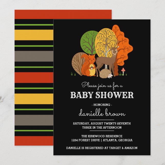 Invitation Le Baby shower des animaux des bois (Devant / Derrière)