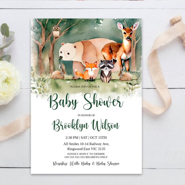 Invitation Le Baby shower des animaux des bois (Créateur téléchargé)