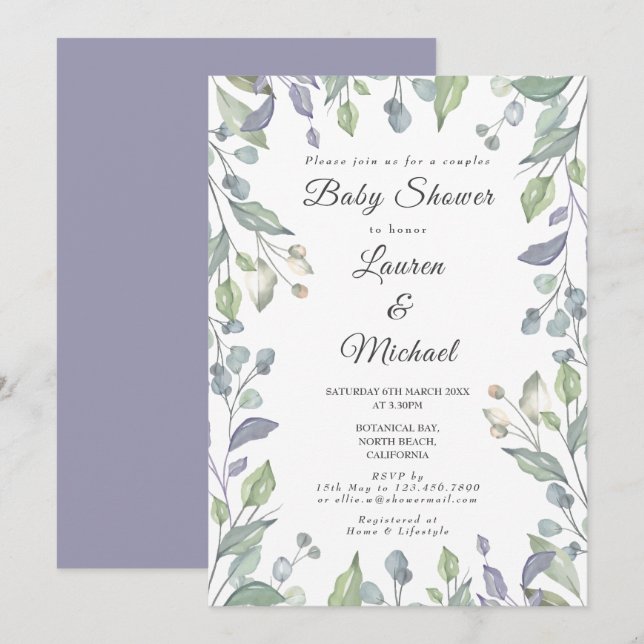 Invitation Le Baby shower des couples de verdure (Devant / Derrière)