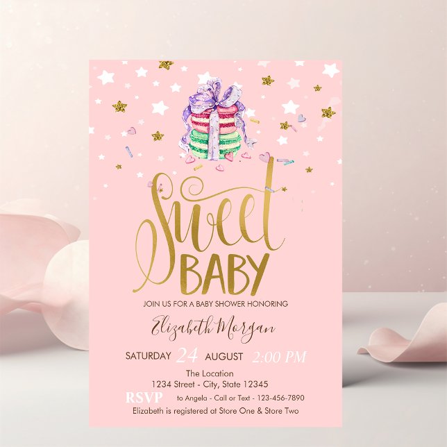 Invitation Le Baby shower des étoiles français Macarons (Créateur téléchargé)
