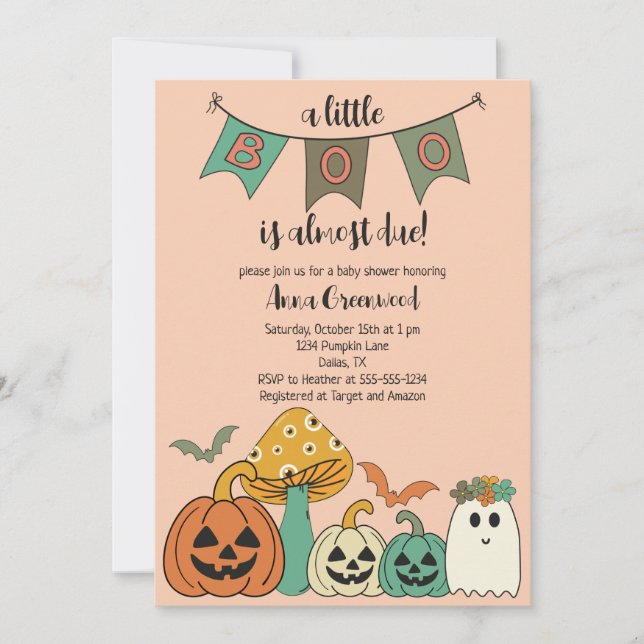 Invitation Le Baby shower d'Halloween des années 70 Little Bo (Devant)