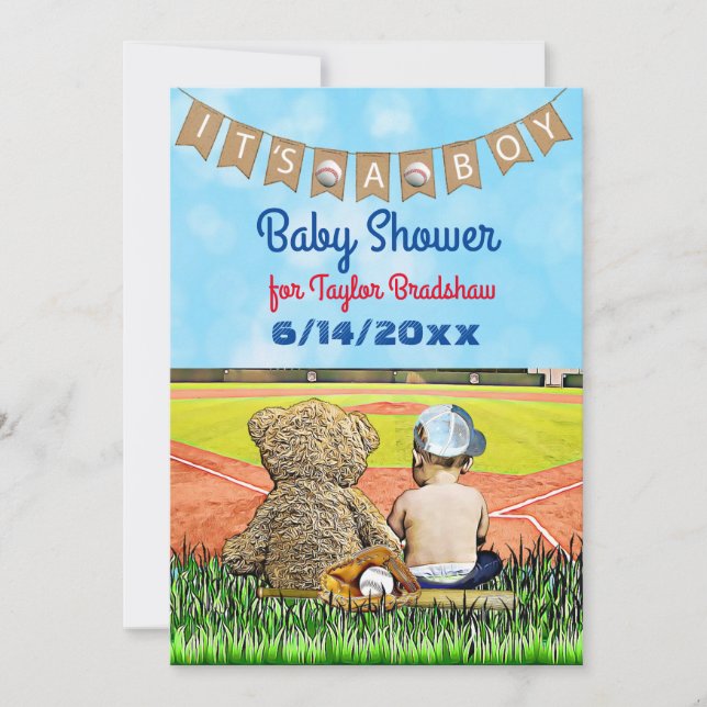 Invitation Le Baby shower du garçon à thème de baseball (Devant)