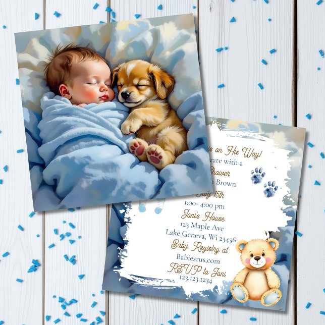 Invitation Le Baby shower du garçon | Thème de chiot (Créateur téléchargé)