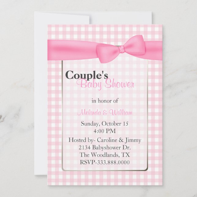 Invitation Le Baby shower élégant de À damiers Couple (Devant)