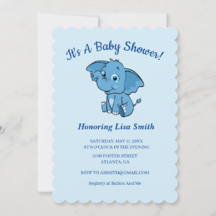 Invitation Le Baby shower éléphant du garçon bleu