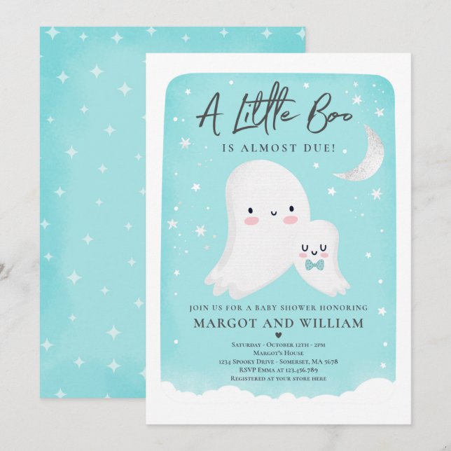 Invitation Le Baby shower fantôme de l'Halloween de Little Bo (Devant / Derrière)