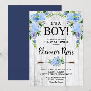 Invitation Le baby shower floral bleu rustique fleurit le