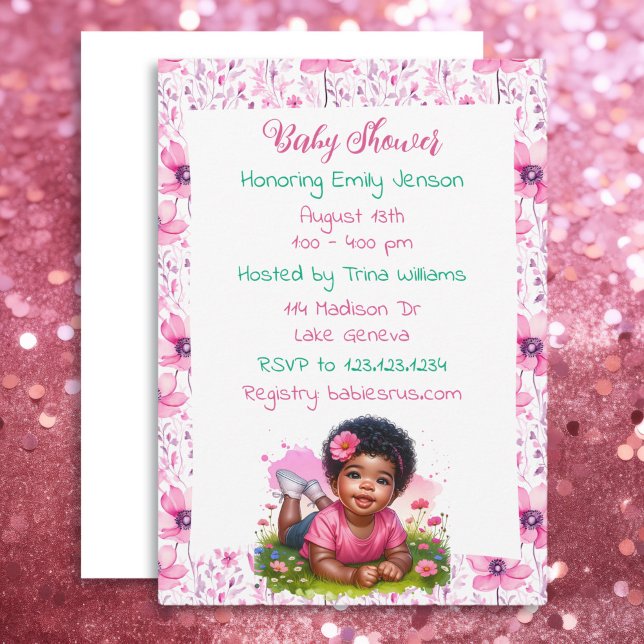 Invitation Le Baby shower floral d'une fille afro-américaine (Créateur téléchargé)
