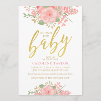 Invitation Le baby shower floral rougissent or rose
