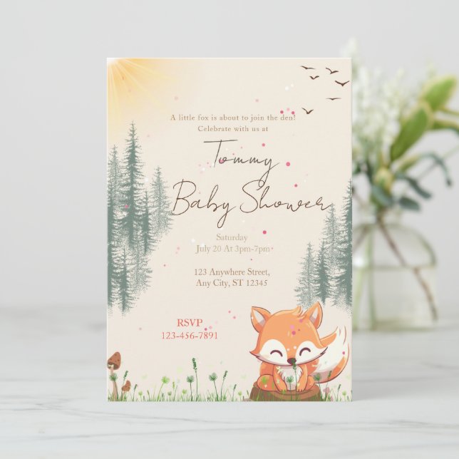 Invitation Le Baby shower forestier Fox (Debout devant)