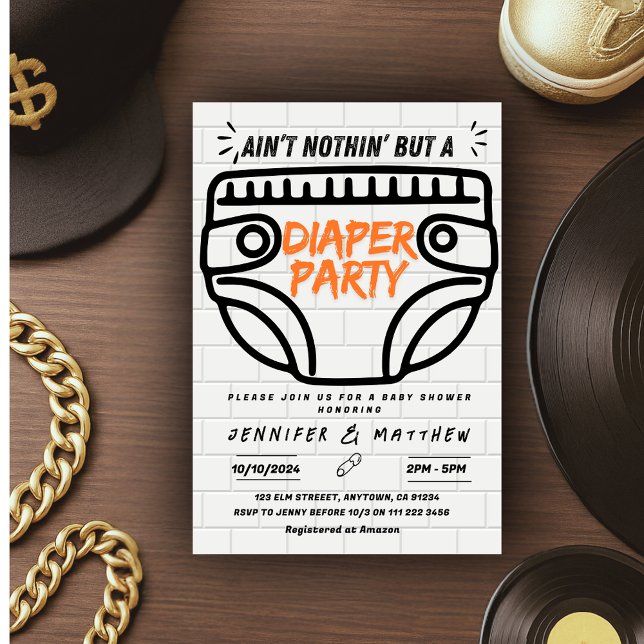 Invitation Le Baby shower Hip hop de la fête de la couche (Ain't Nothin But A Diaper Party Hip Hop Baby Shower Invitation)