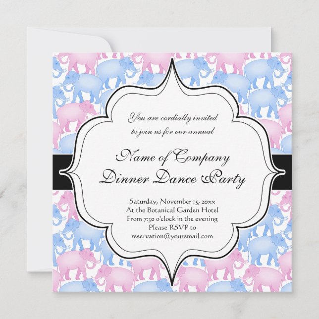 Invitation Le baby shower ou le genre d'éléphants indiquent (Devant)