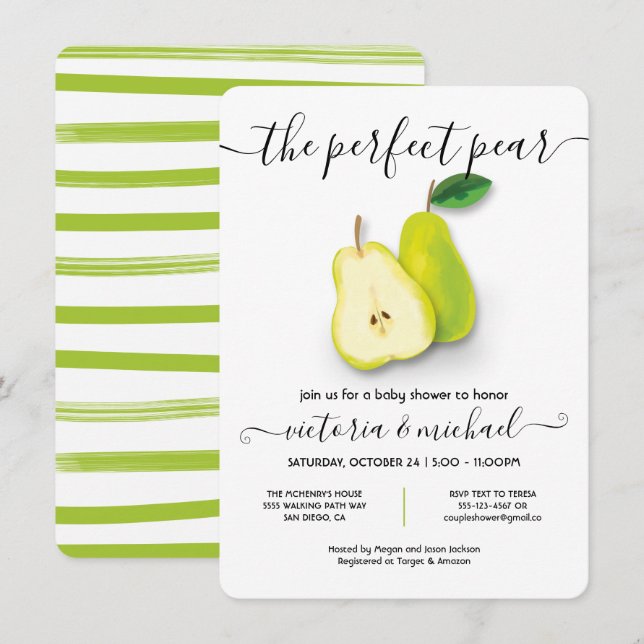 Invitation Le Baby shower Parfait Pour Les Poires (Devant / Derrière)