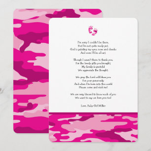 Invitation Le baby shower rose de Camo vous remercient de