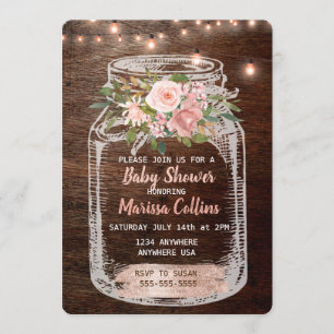 Invitation Le baby shower rustique, pot de maçon allume Boho