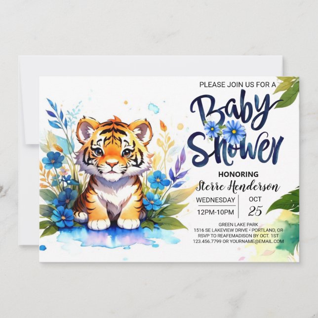 Invitation Le Baby shower sauvage de la jungle tigre (Devant)