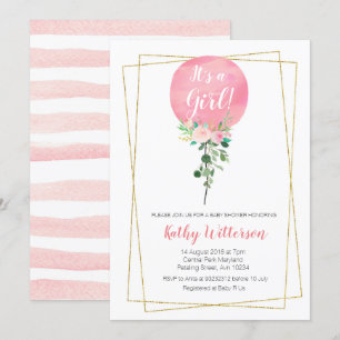 Invitation Le ballon rose C'est un baby shower de fille